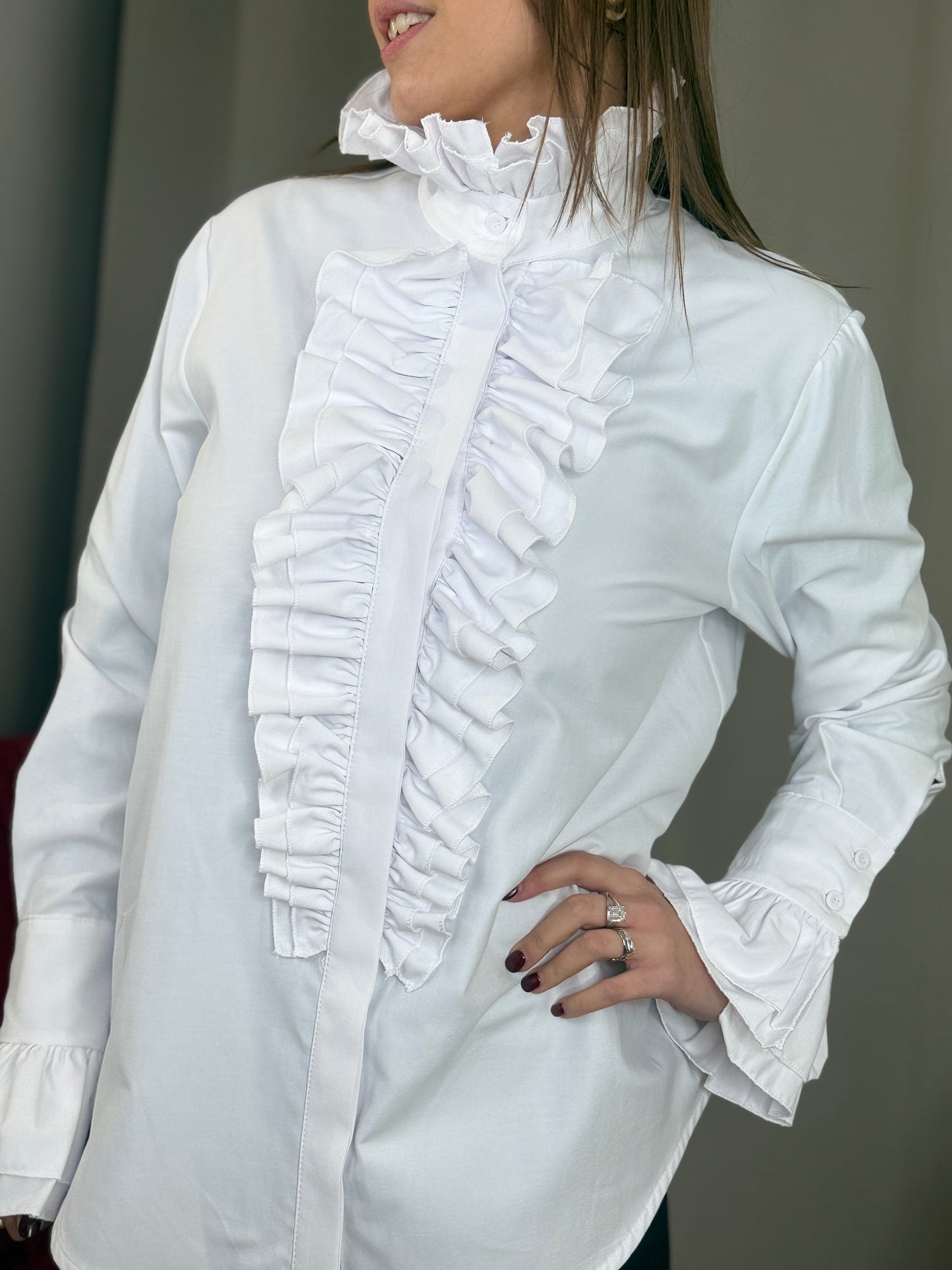 Tensione In camicia popeline con rouches BIANCO