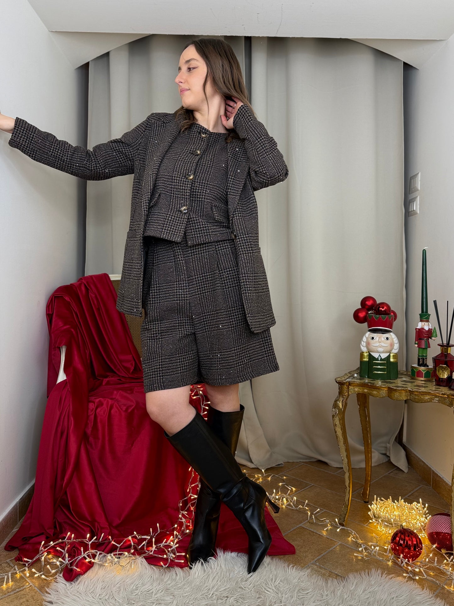 Giacca Pied de poule MORO/NERO con micro paillettes