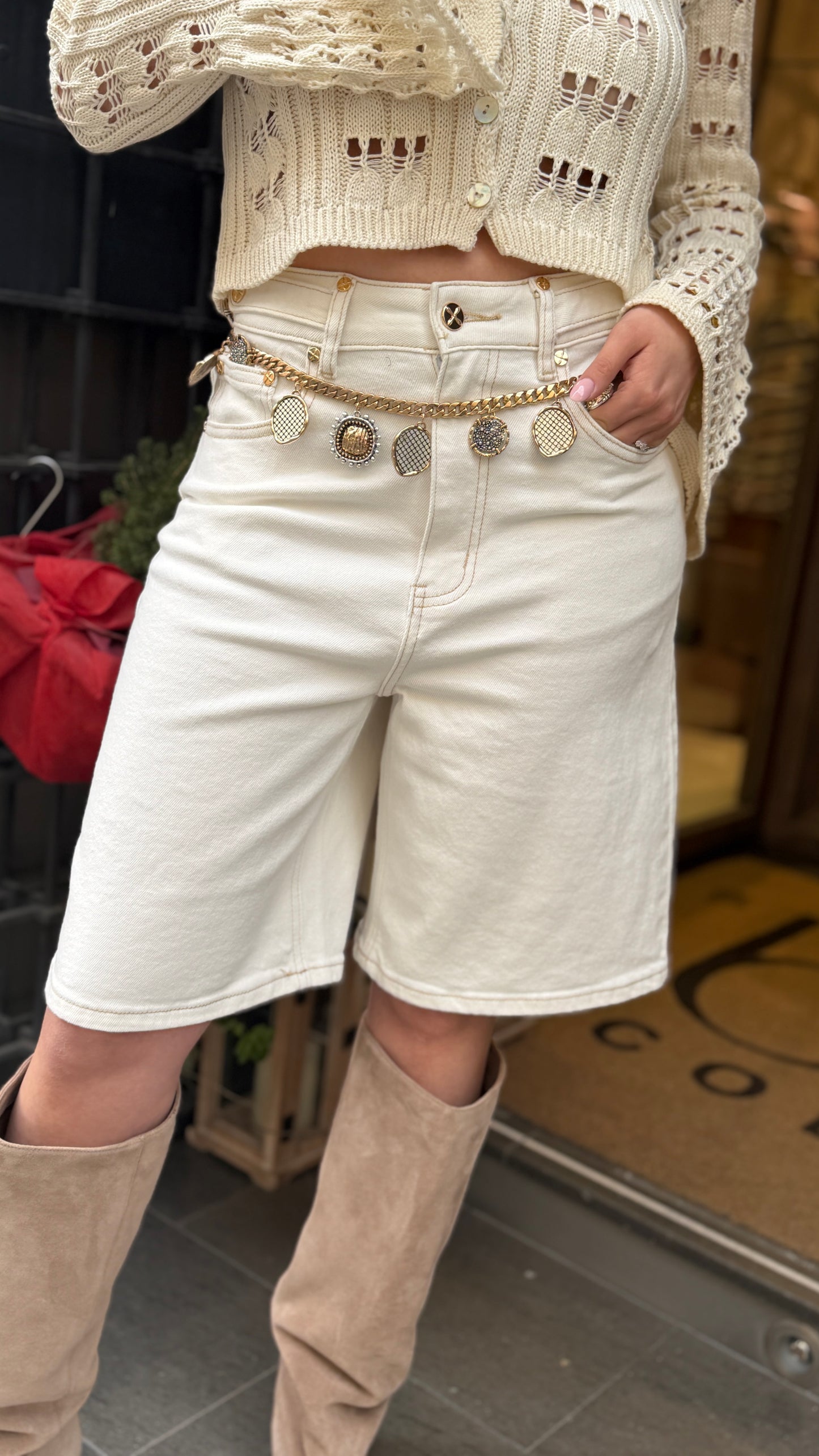 Bermuda in denim Bianco