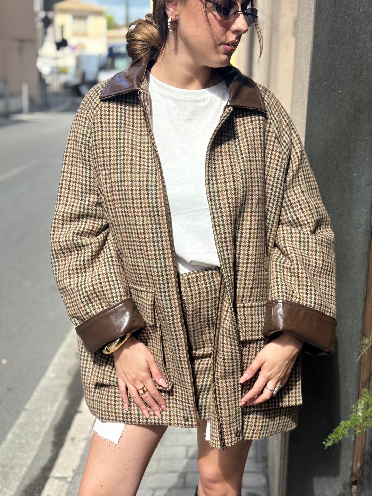 Eleh Giaccone Pied de poule MARRONE