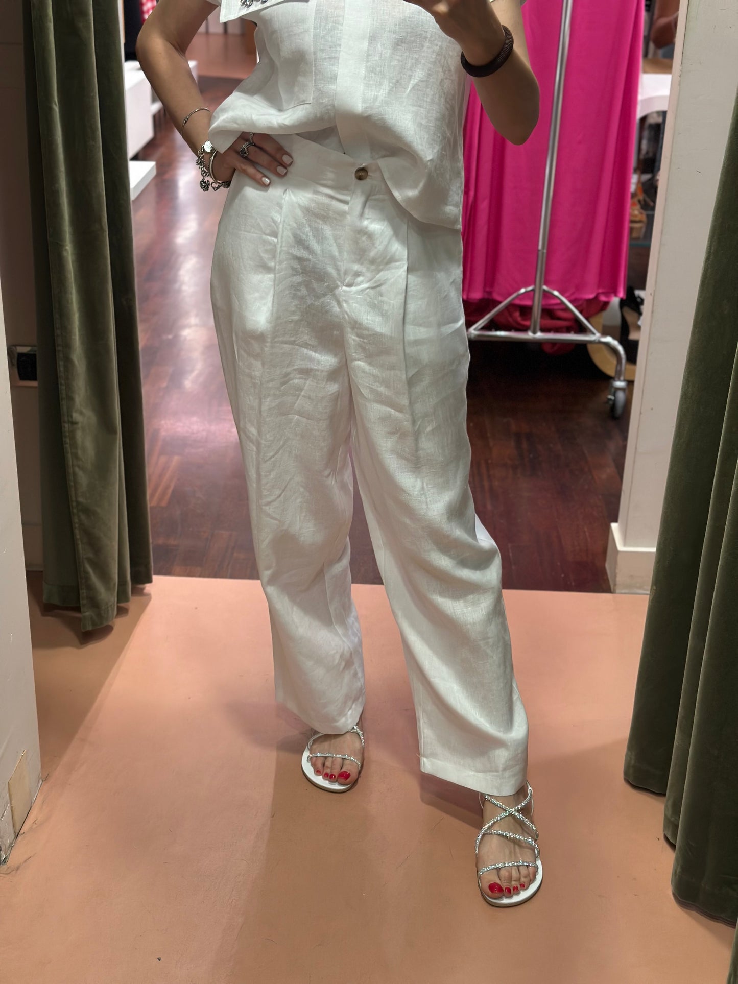 Tensione in Pantalone in 100% lino Bianco
