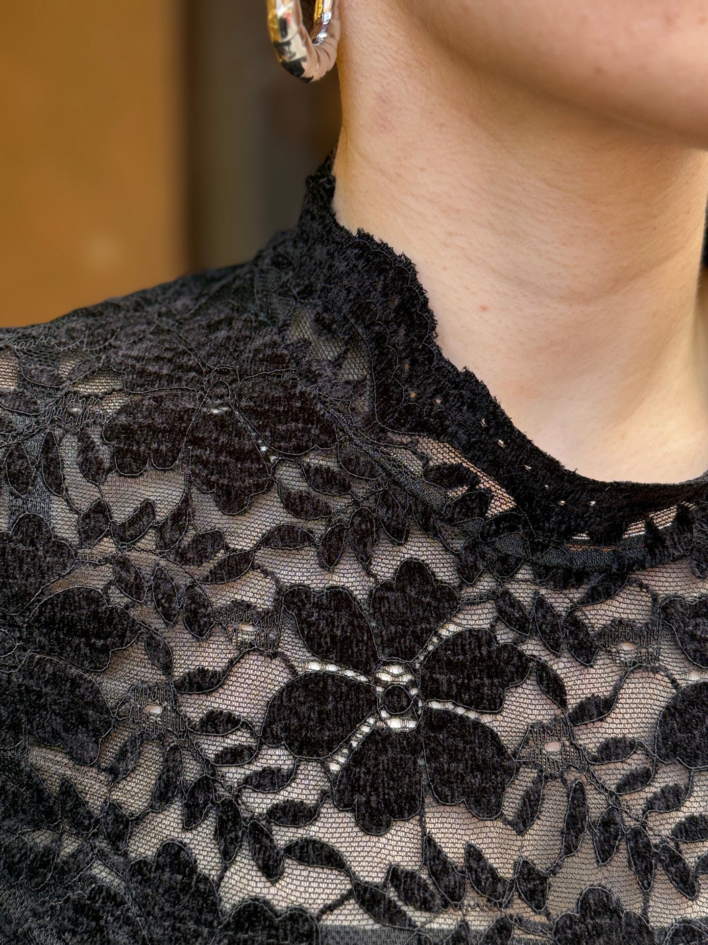 Abito midi pizzo in ciniglia  NERO