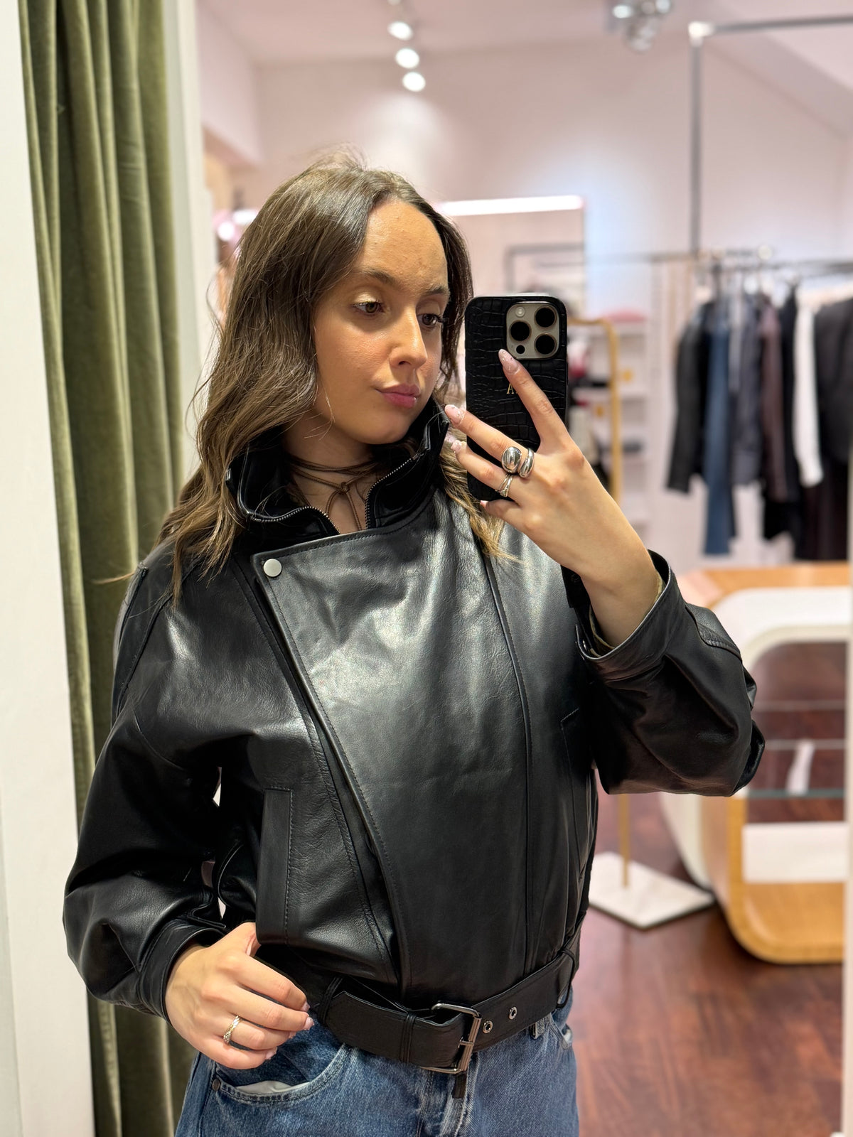 Biker in vera pelle NERO