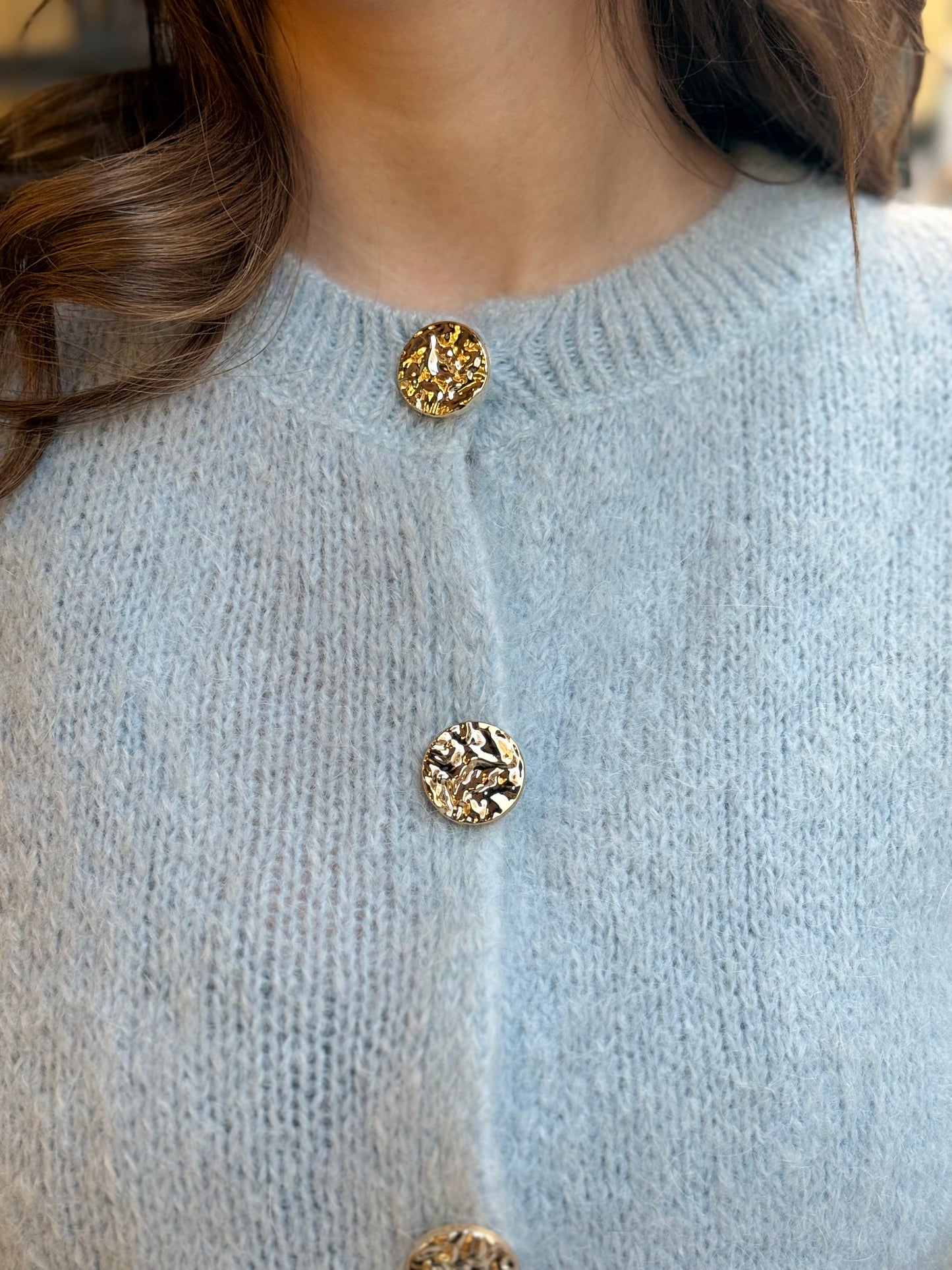 Cardigan DENISE paricollo con bottoni gioiello oro CELESTE