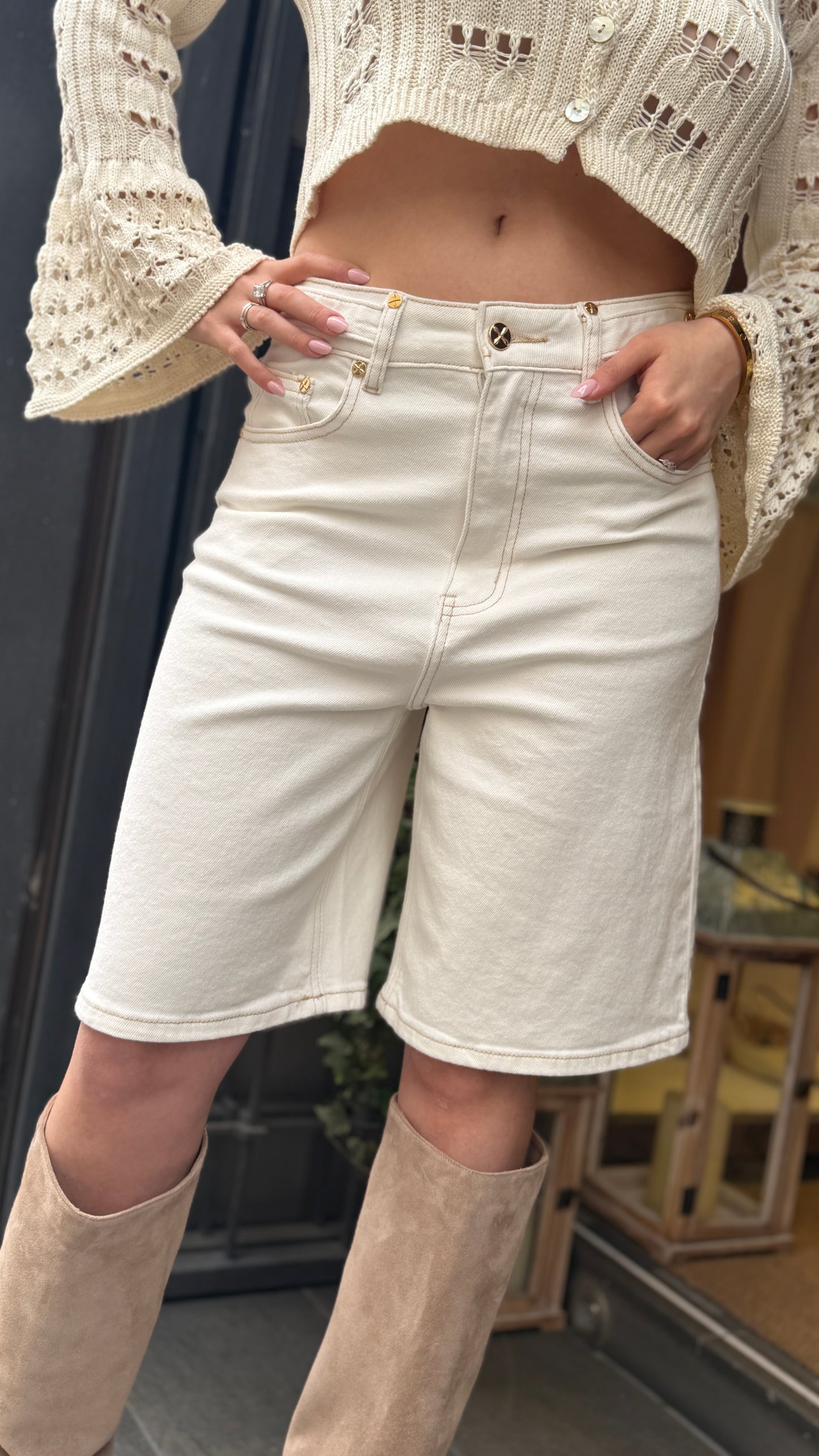 Bermuda in denim Bianco