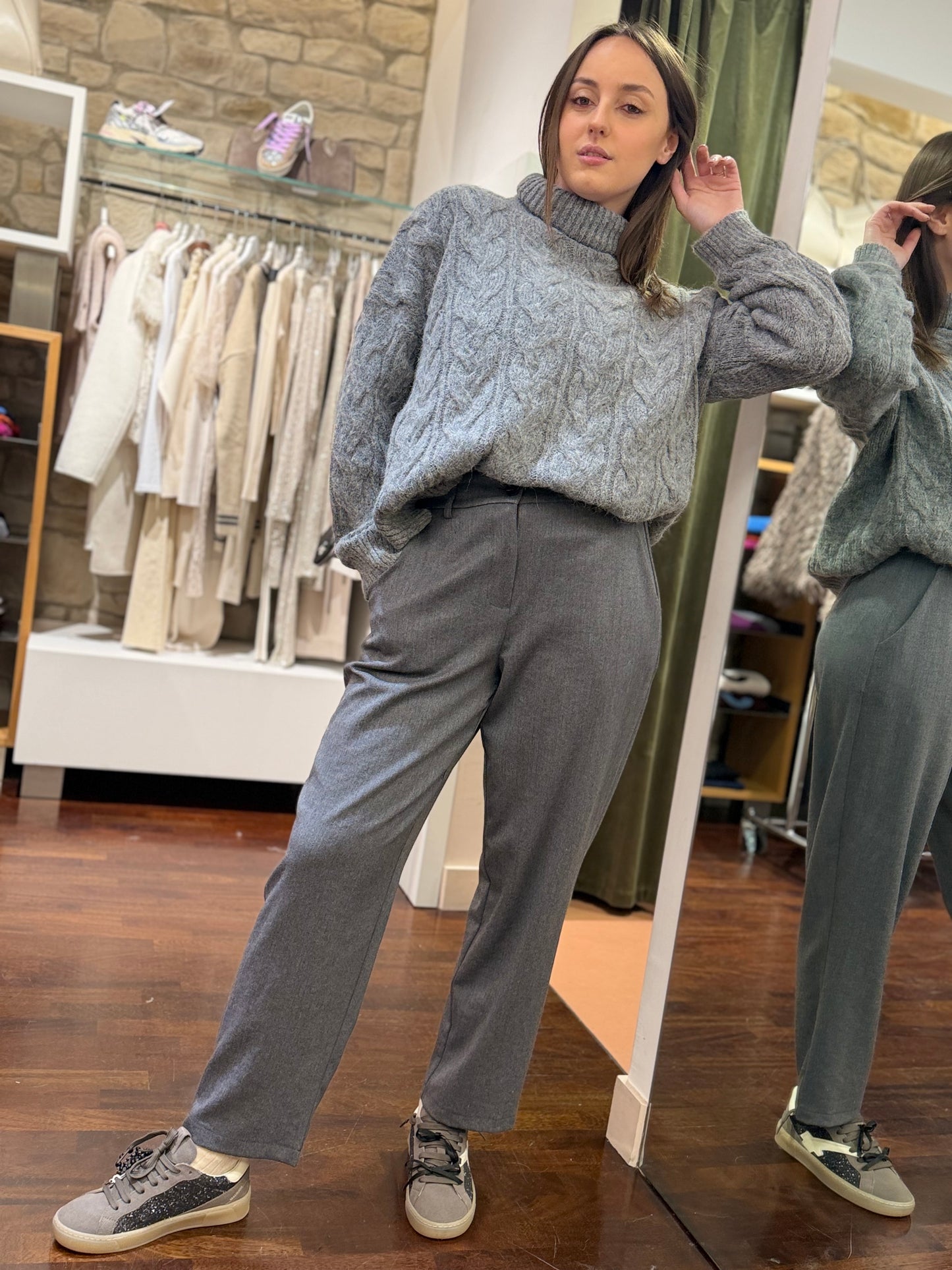 Tensione In Pantalone carrot flanella GRIGIO