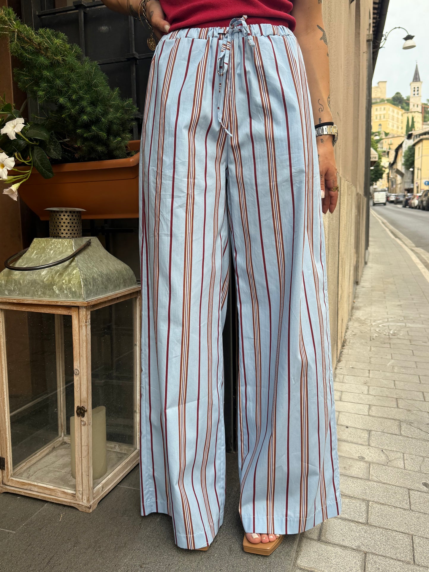 Tensione in Pantalone a righe celeste/india