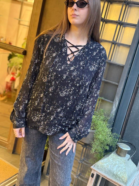 Blusa KAYA stampa floreale NERO/BURRO