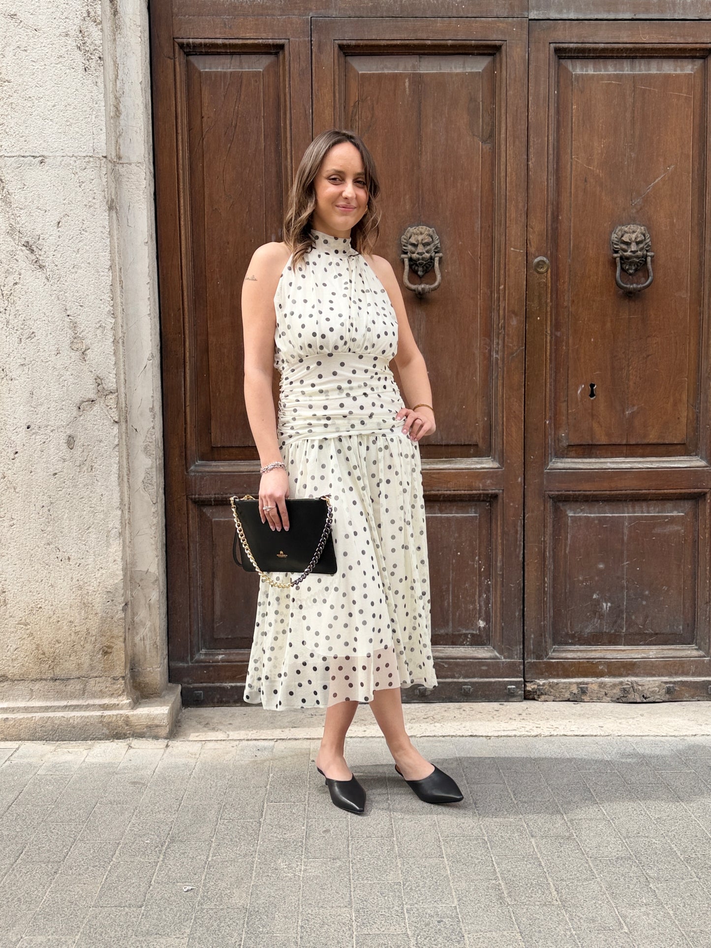 Abito in Mesh a pois Bianco/nero