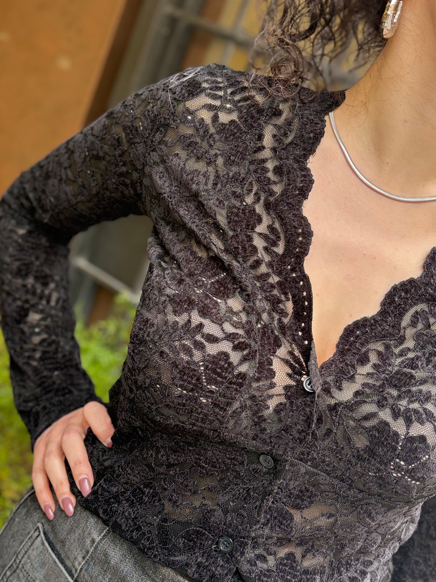 Cardigan pizzo in ciniglia NERO