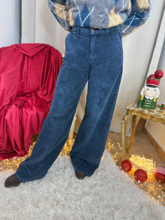 Tensione In pantalone palazzo in velluto BLU