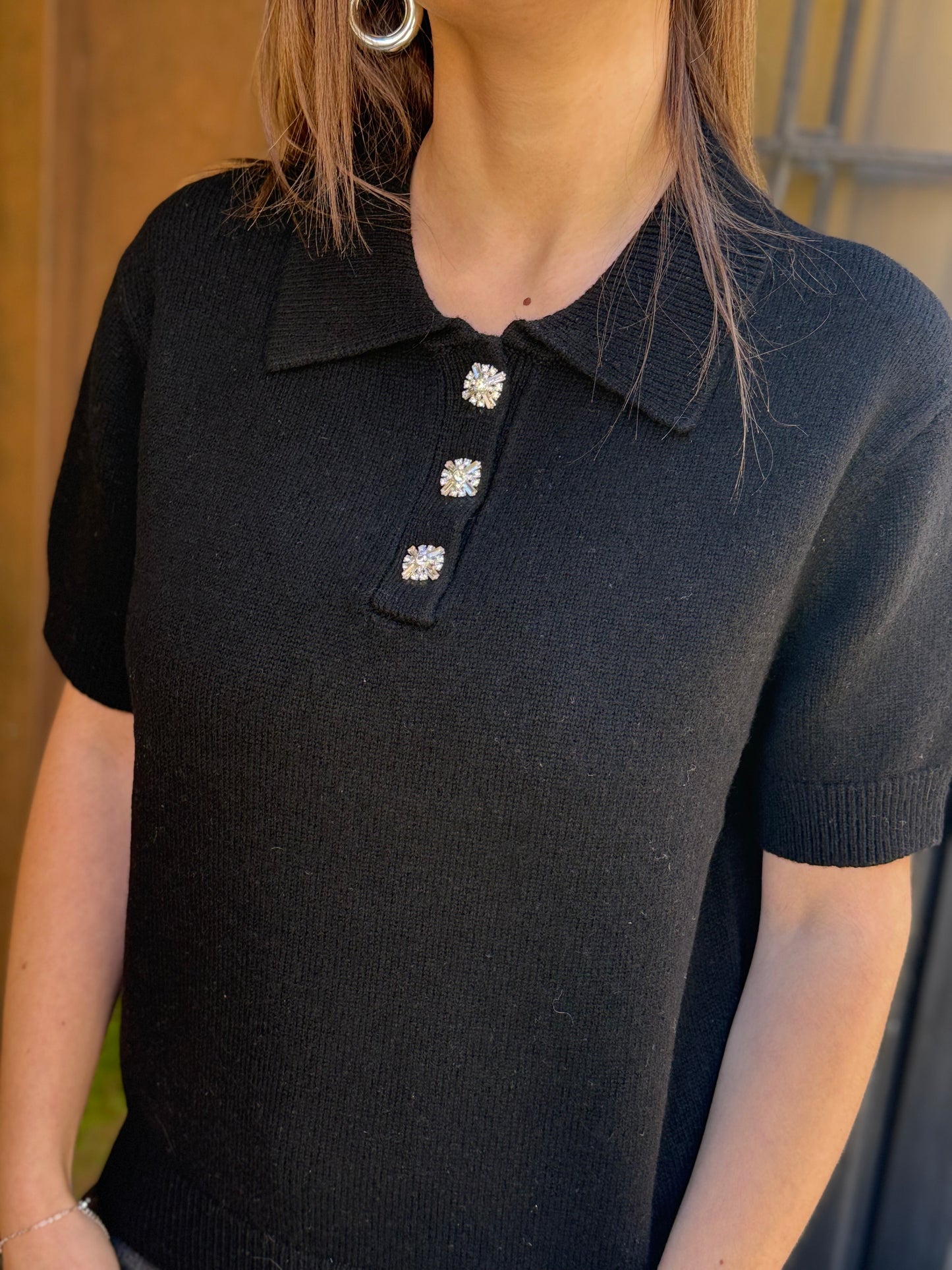 Polo NIMA Bottoni gioiello NERO