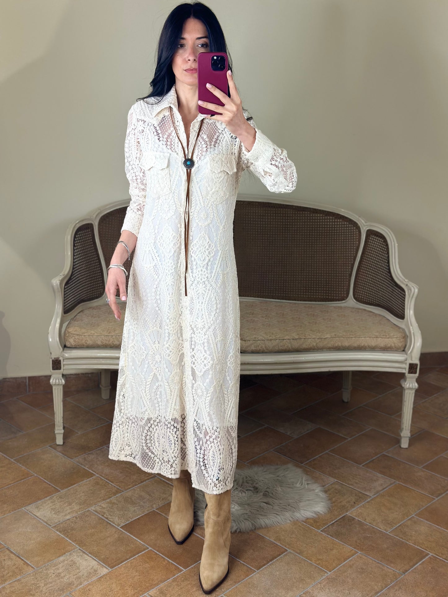 Tensione in Abito chemisier in pizzo BURRO