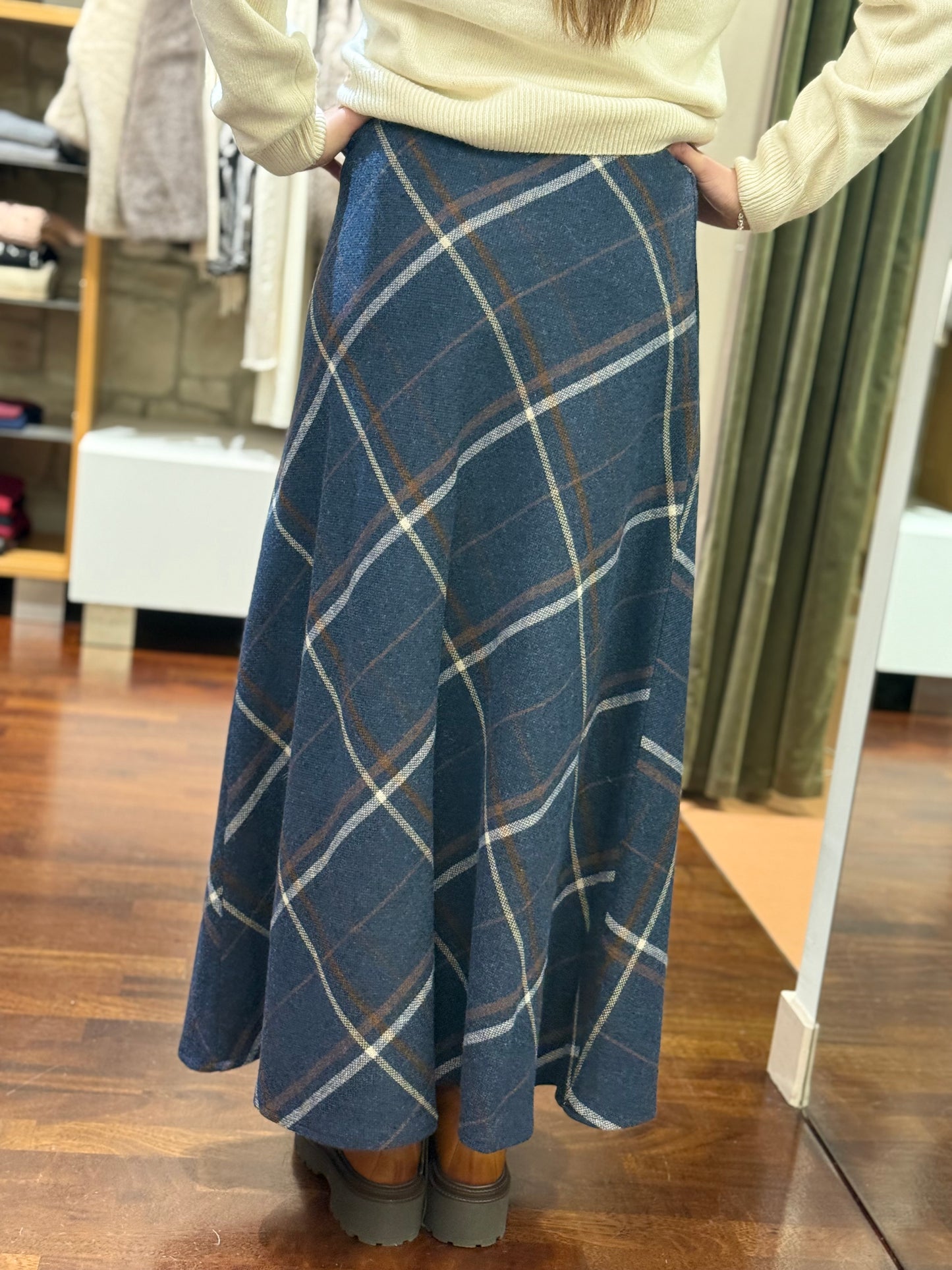 Tensione In Gonna check misto lana BLU