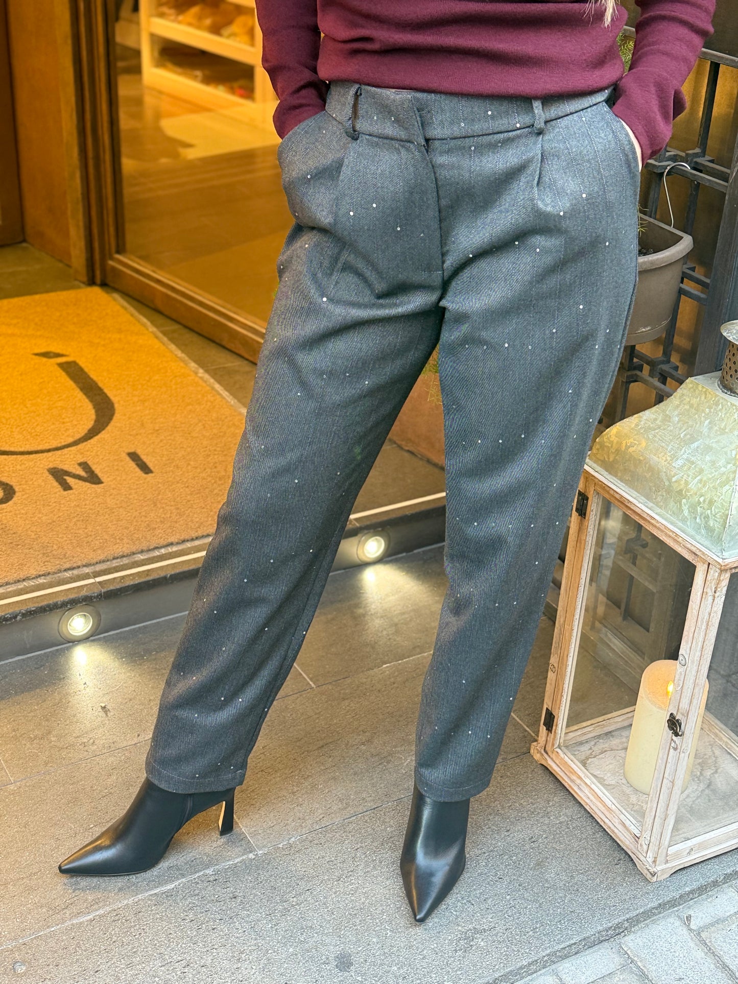 Pantalone a sigaretta con paillettes ANTRACITE
