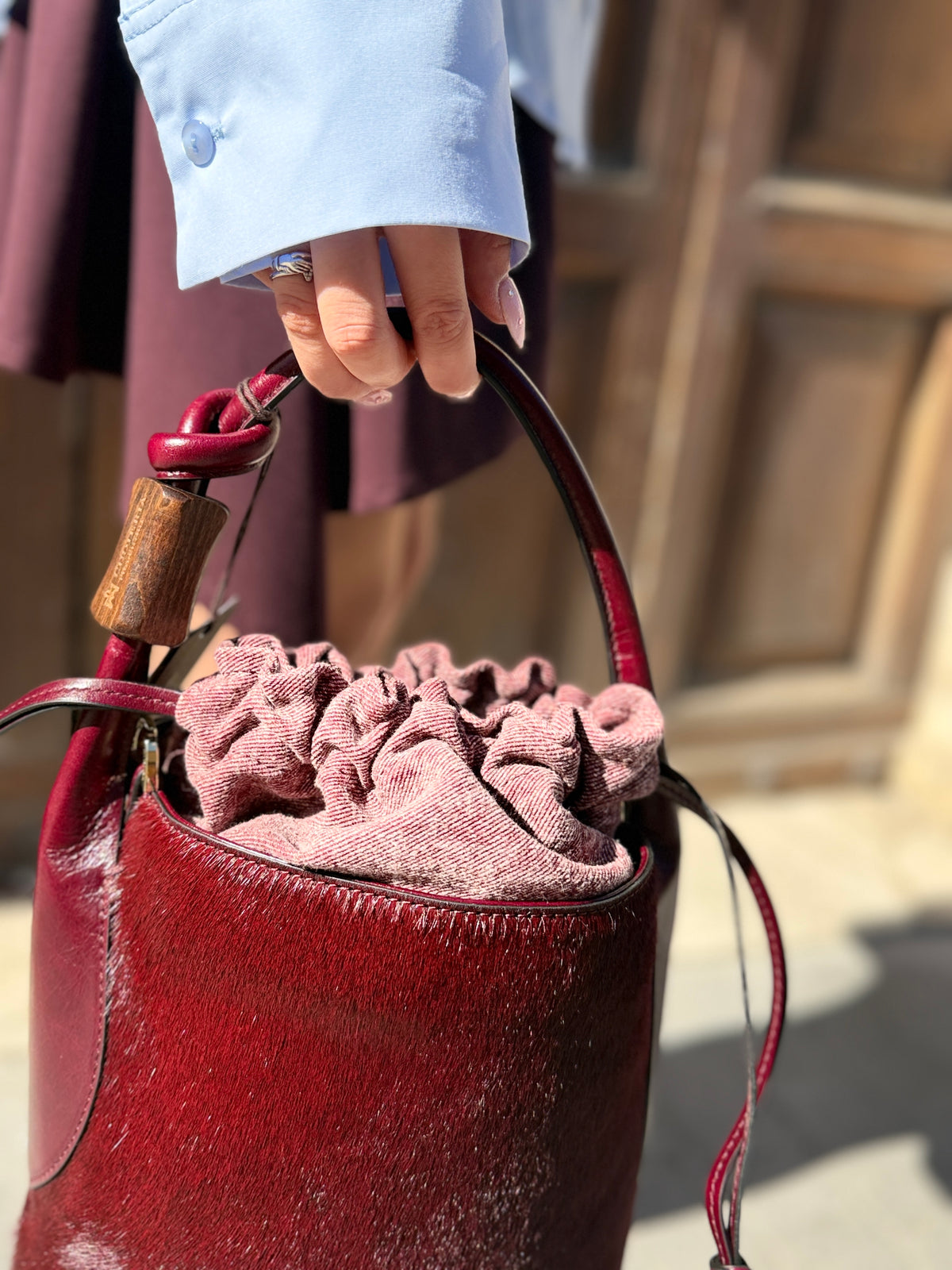 Cuoieria fiorentina small bucket cavallino AMARENA