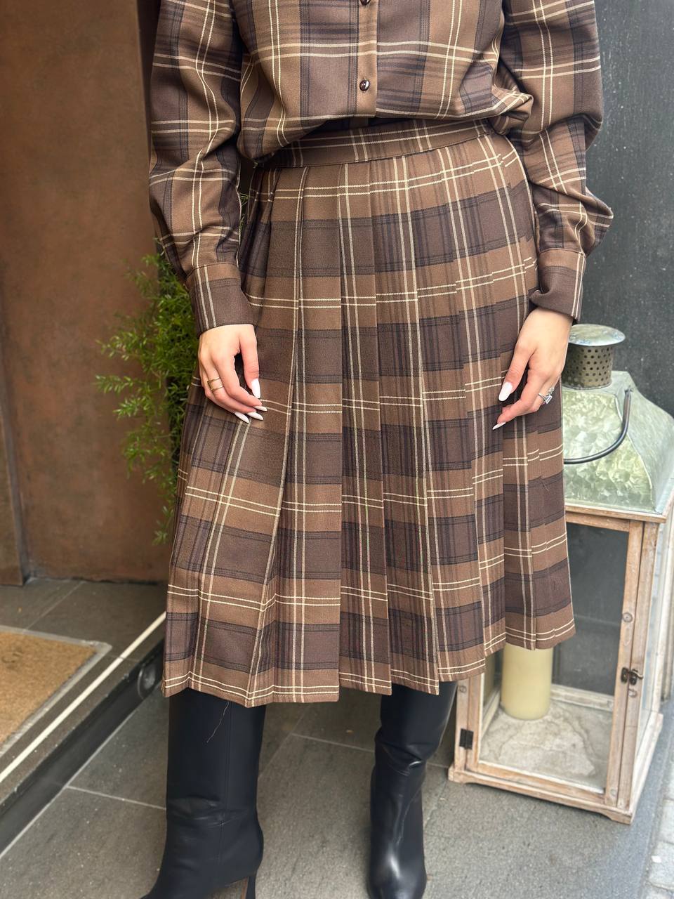 Tansione In Gonna check a pieghe MARRONE