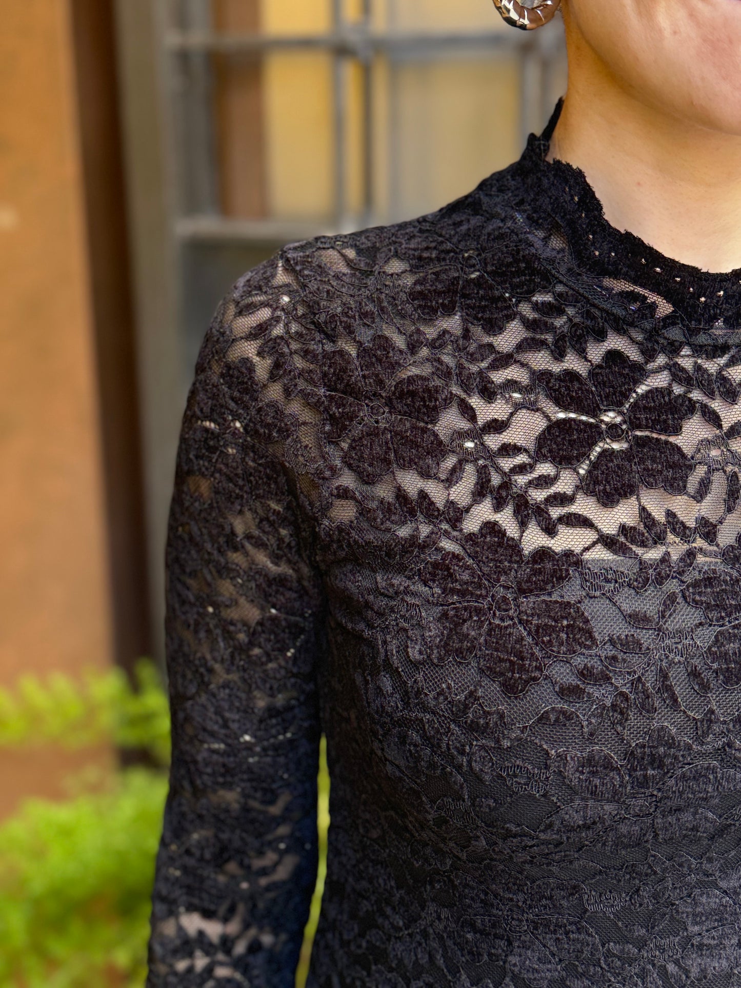 Abito midi pizzo in ciniglia  NERO