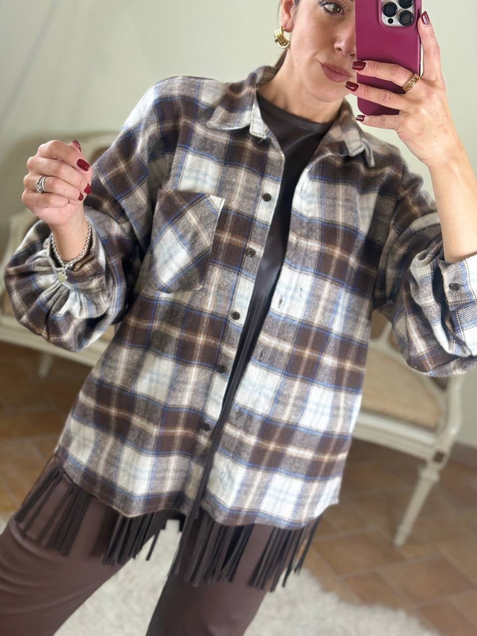 Camicia BRENDA check in flanella MORO/PANNA