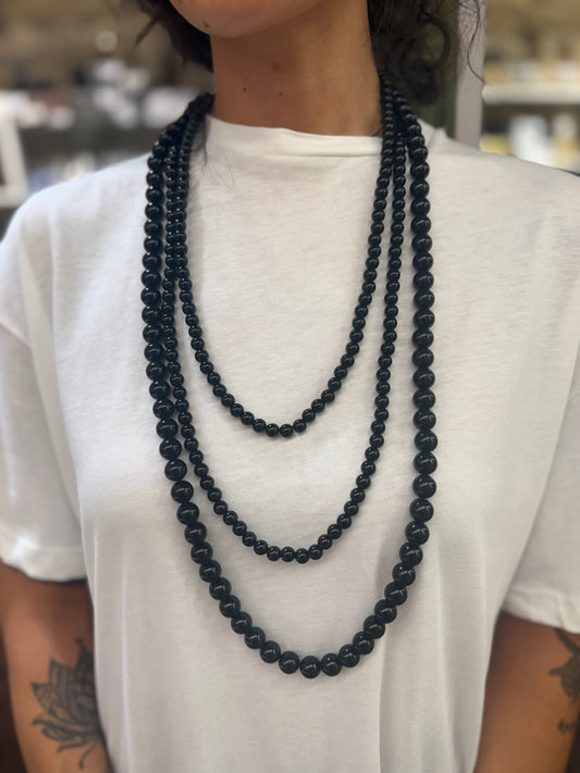 Collana/Cintura in oro e perle NERE ciondolo CUORE