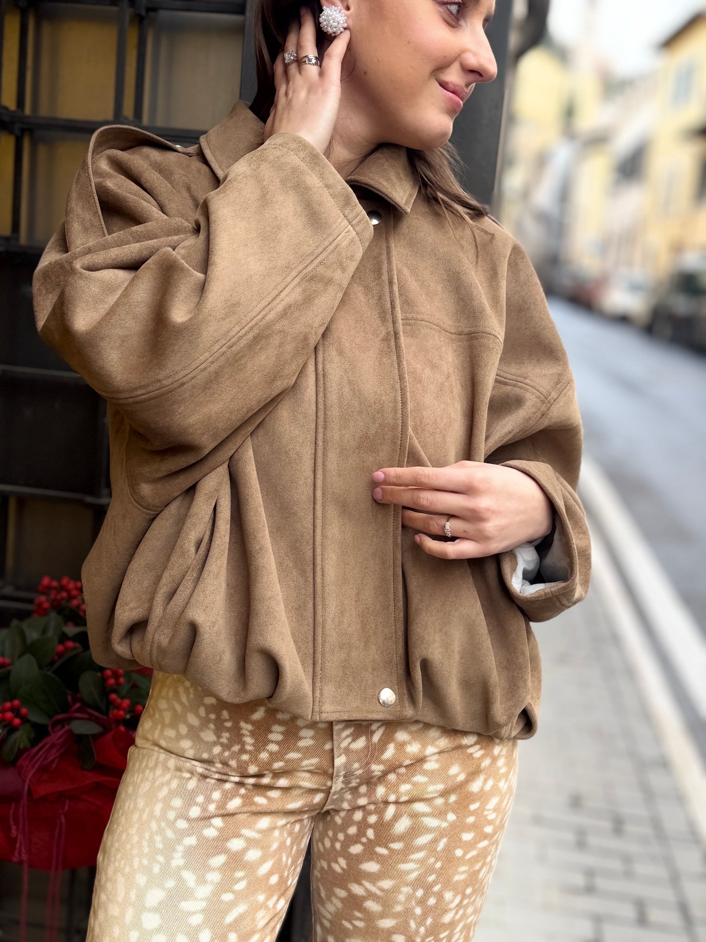 Tensione in bomber in suede TABACCO