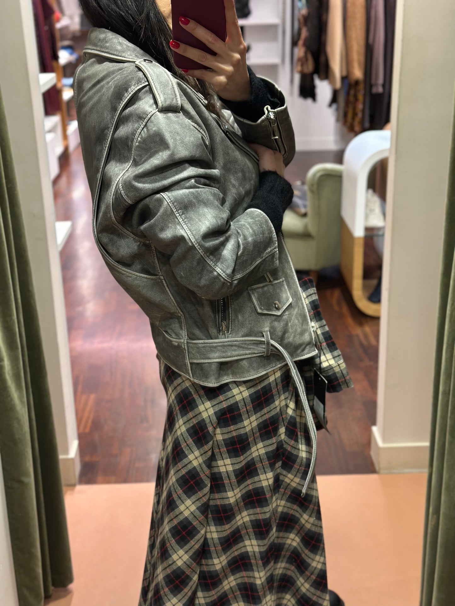 Chiodo in vera pelle Grigio effetto vintage