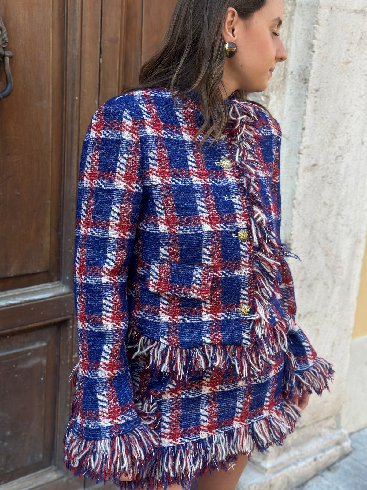 Tensione in giacca in tweed check ROSSO/BLU