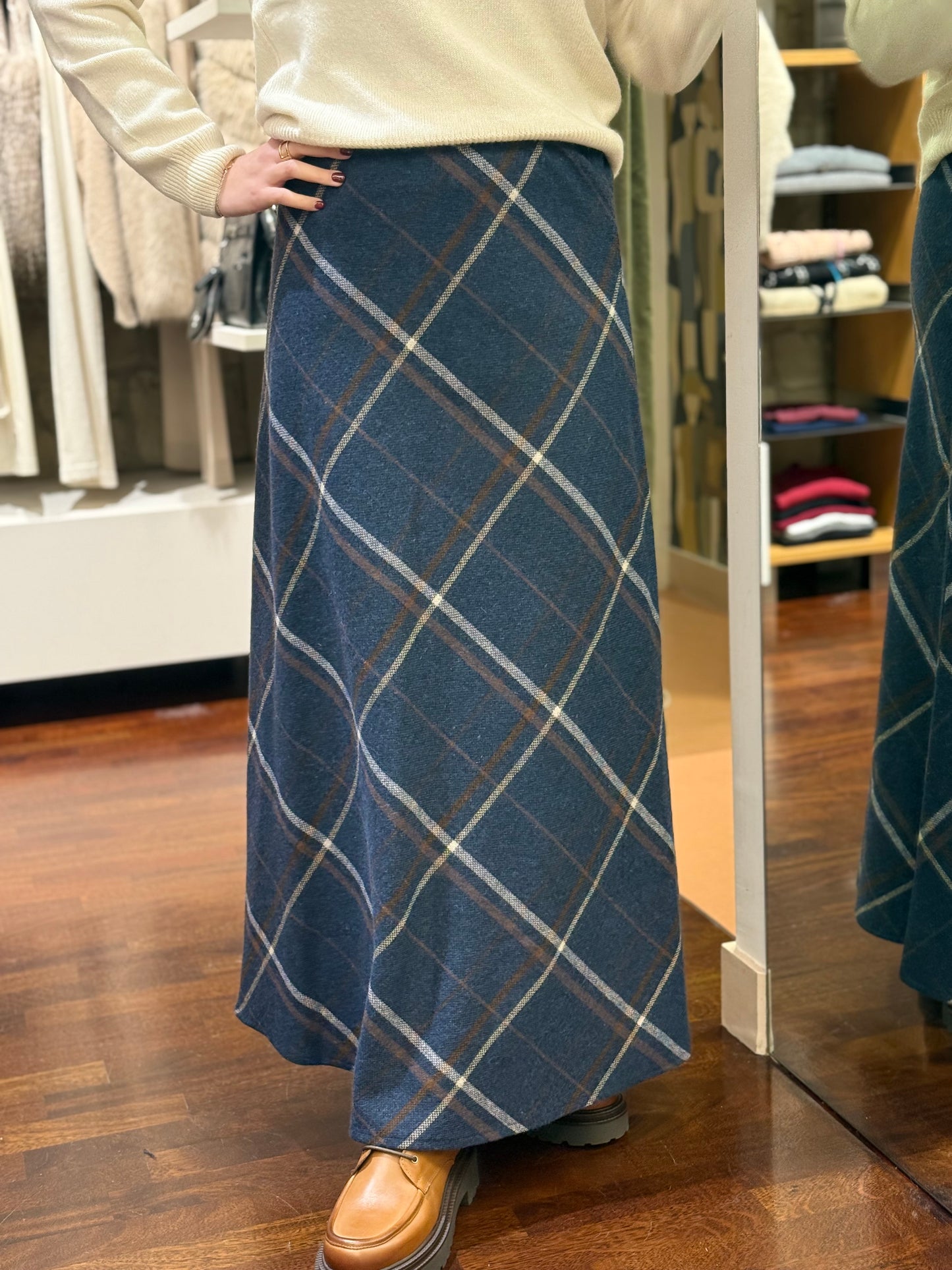 Tensione In Gonna check misto lana BLU