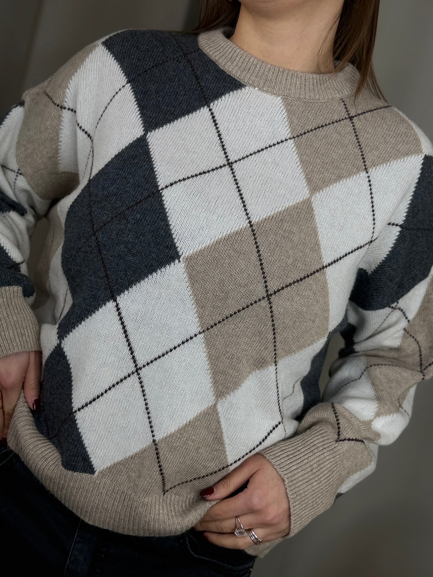 Tensione In maglia paricollo rombi CASHA/PANNA/ANTRACITE