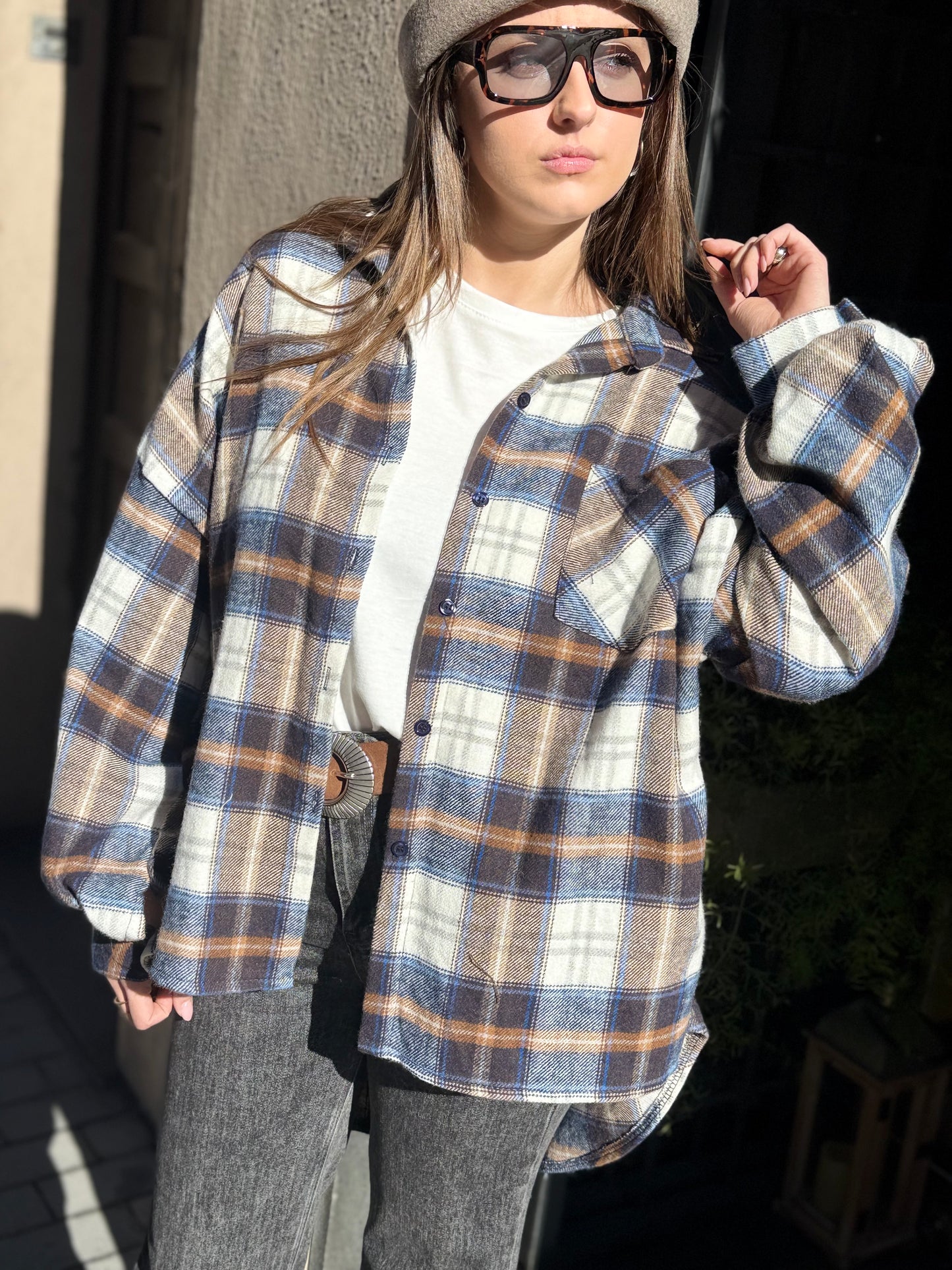 Camicia BRENDA check in flanella BLU/CAMEL