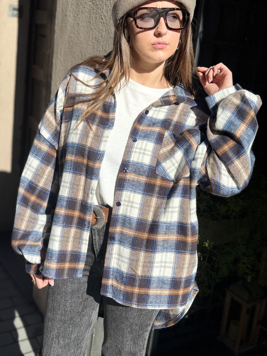 Camicia BRENDA check in flanella BLU/CAMEL