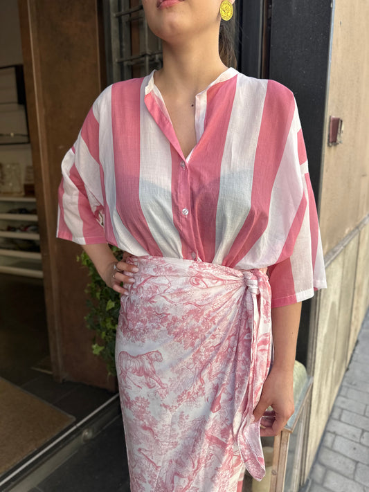 Tensione in Camicia a righe Bianco/Rosa