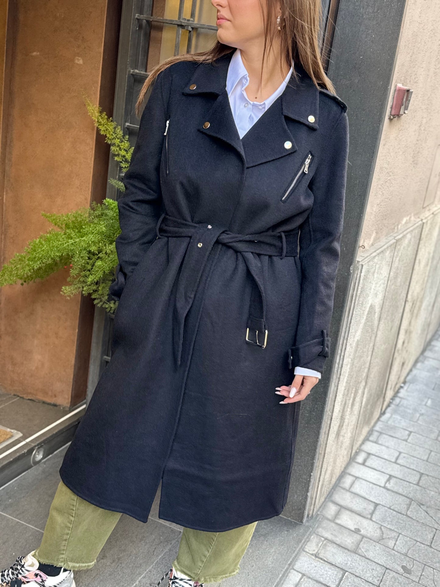 SINCE'RE PARIS Cappotto chiodo lungo BLACK