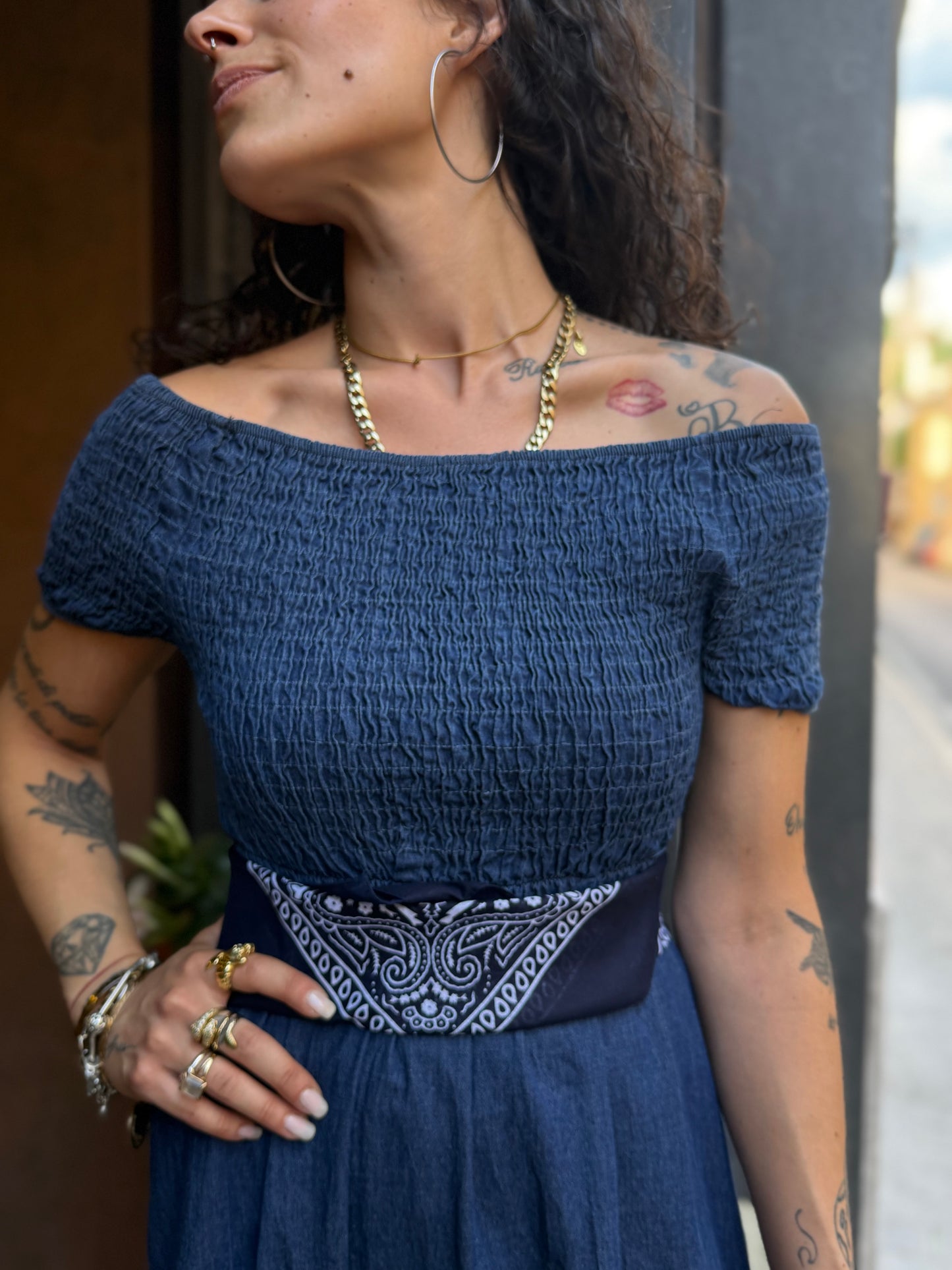Abito in denim scollo schiffer