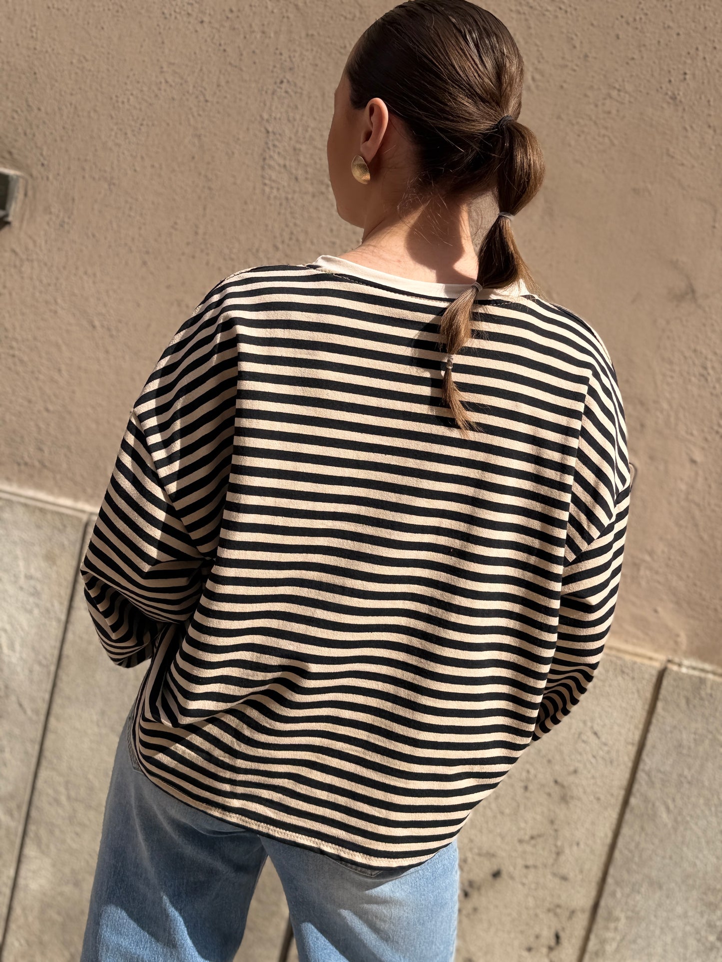 T-Shirt girocollo a righe BURRO/BEIGE/BLU