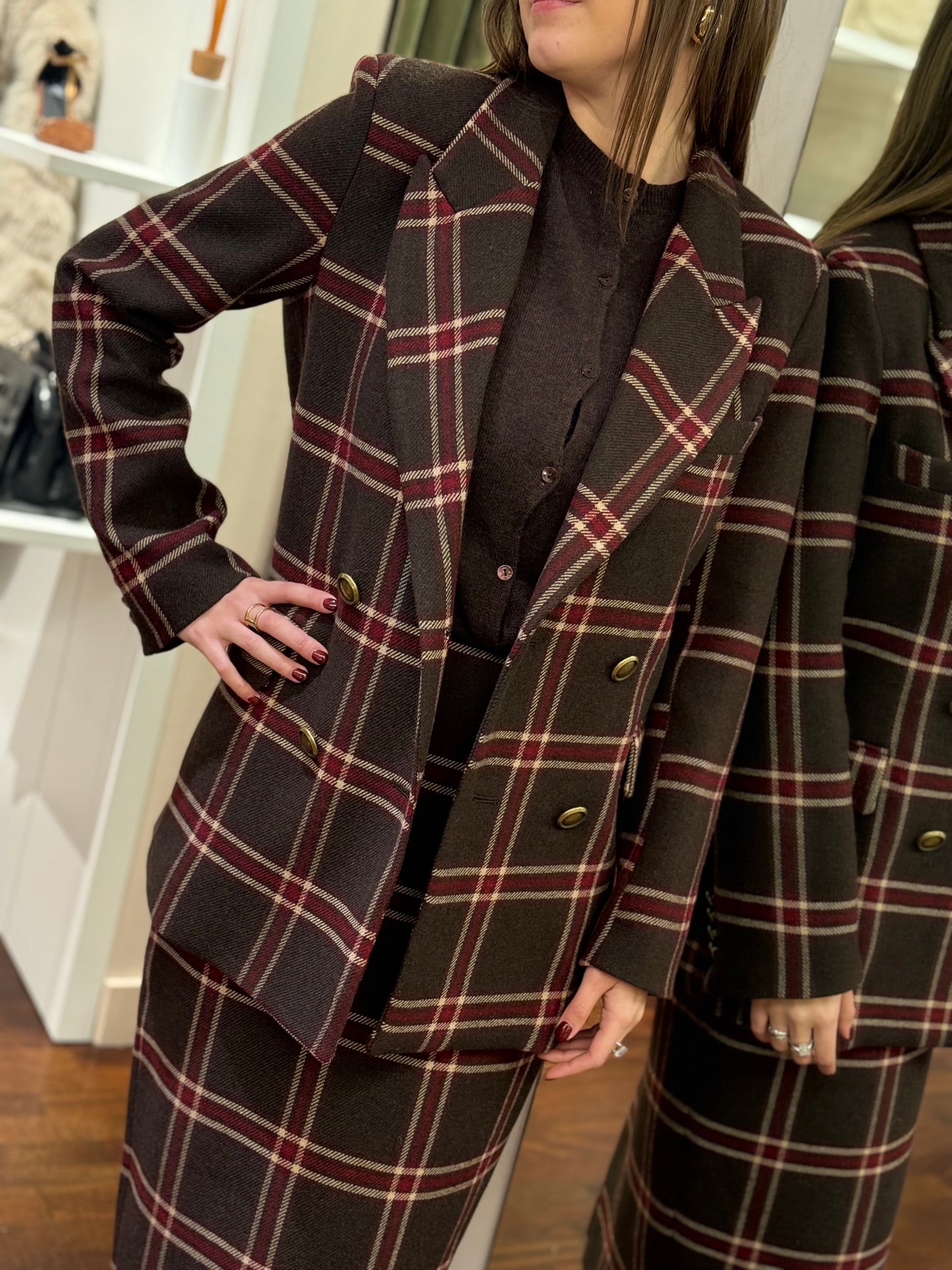 Tensione In Giacca doppio petto check MORO/BORDEAUX