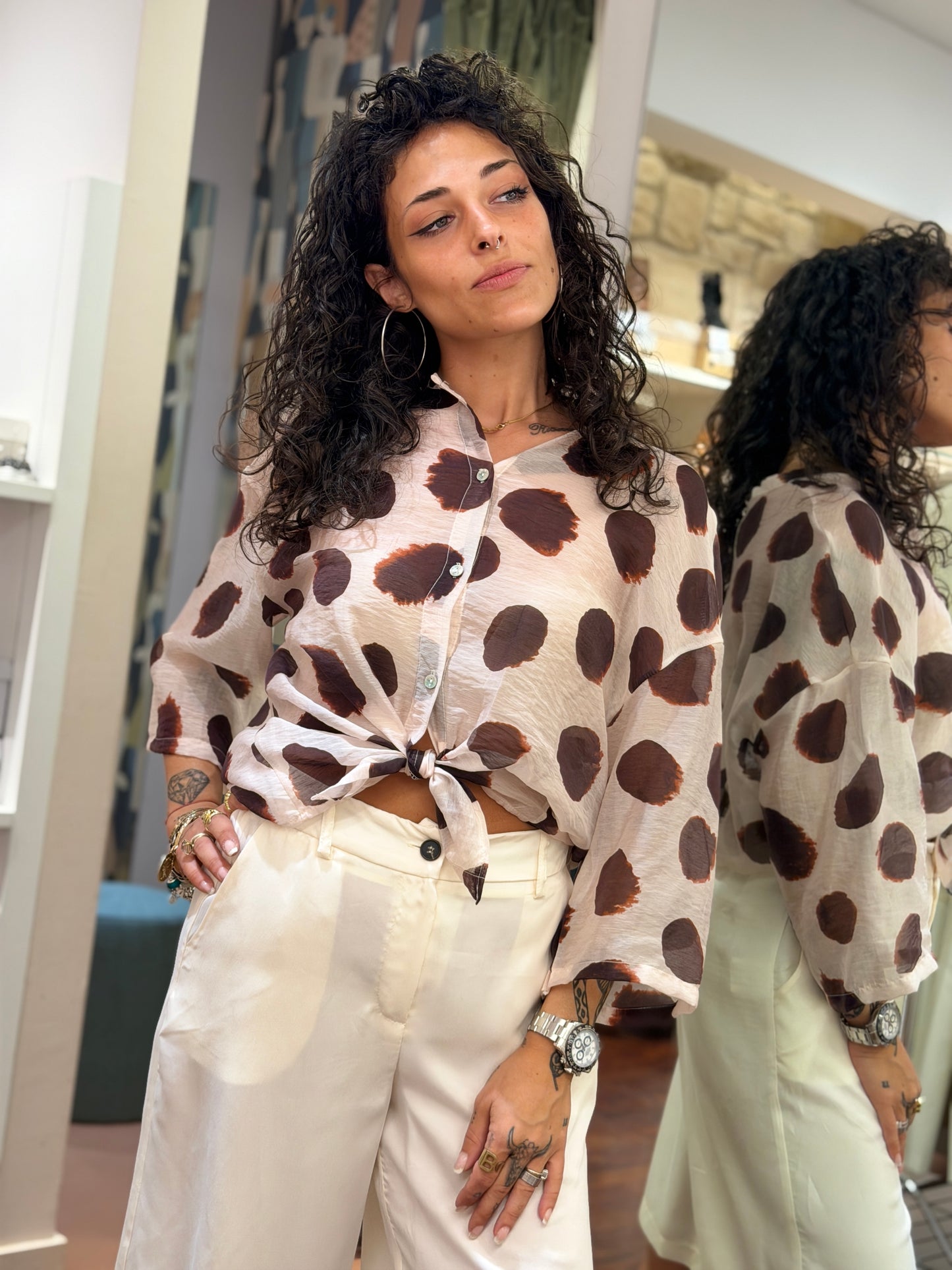 Camicia in lyocell Bianca/moro