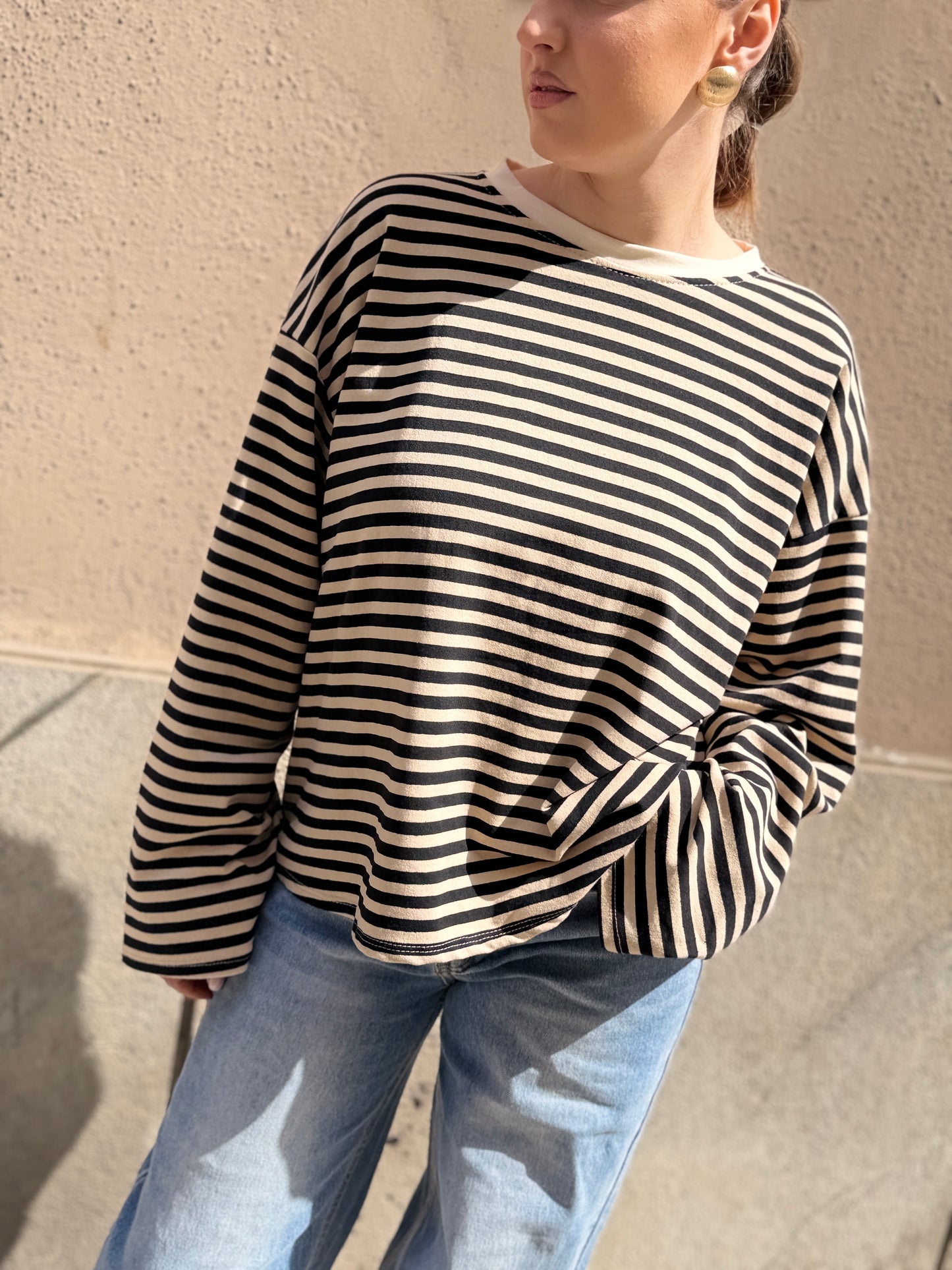 T-Shirt girocollo a righe BURRO/BEIGE/BLU