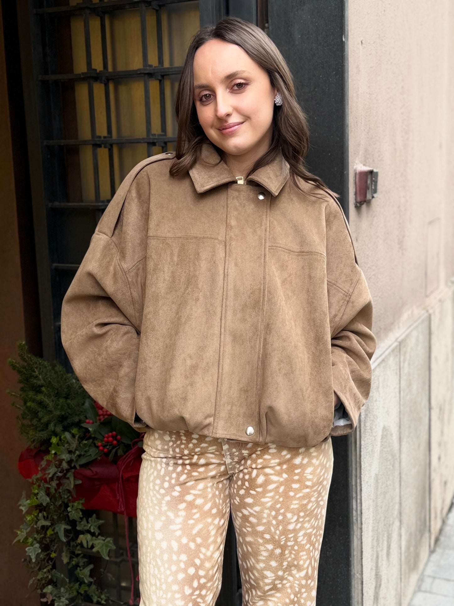 Tensione in bomber in suede TABACCO