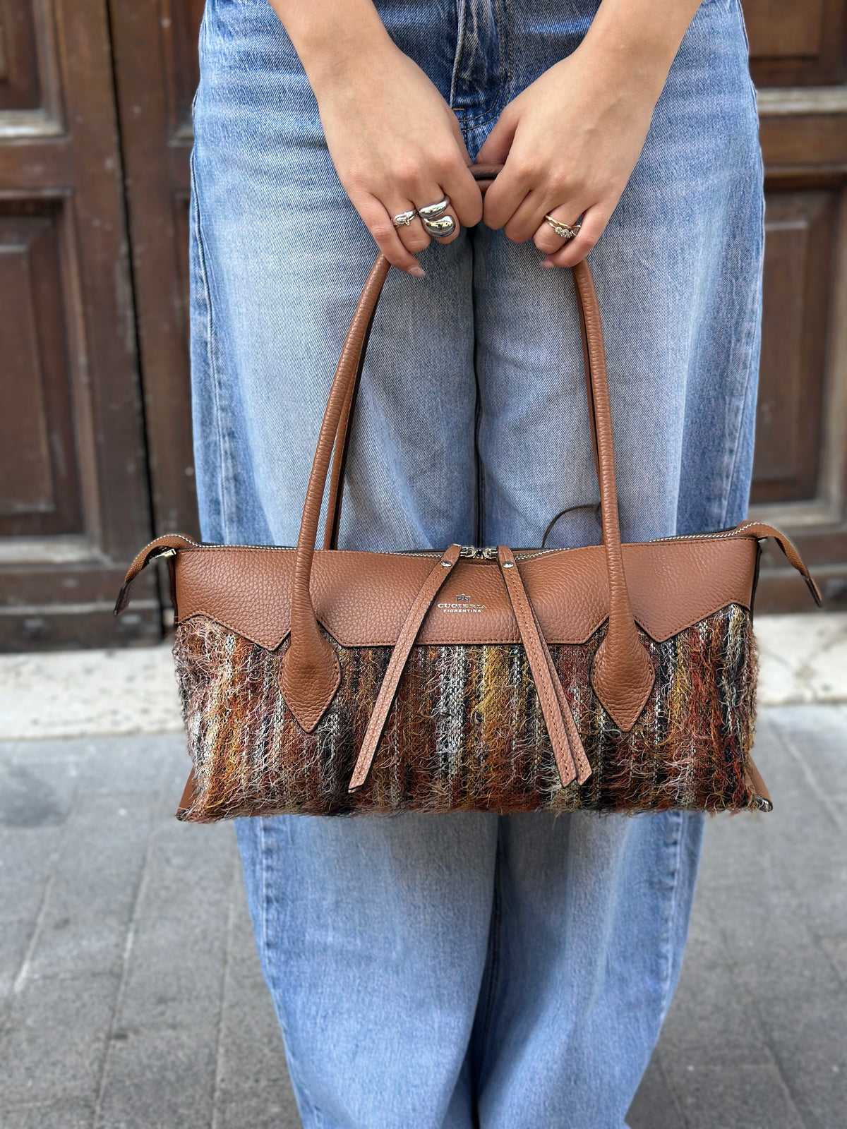 Cuoieria Fiorentina HOLLY MEDIUM TOTE tessuto ROCOCÒ