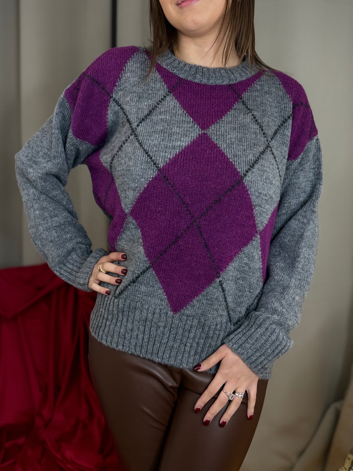 Tensione In maglia in lana rombi GRIGIO/LILLA/NERO