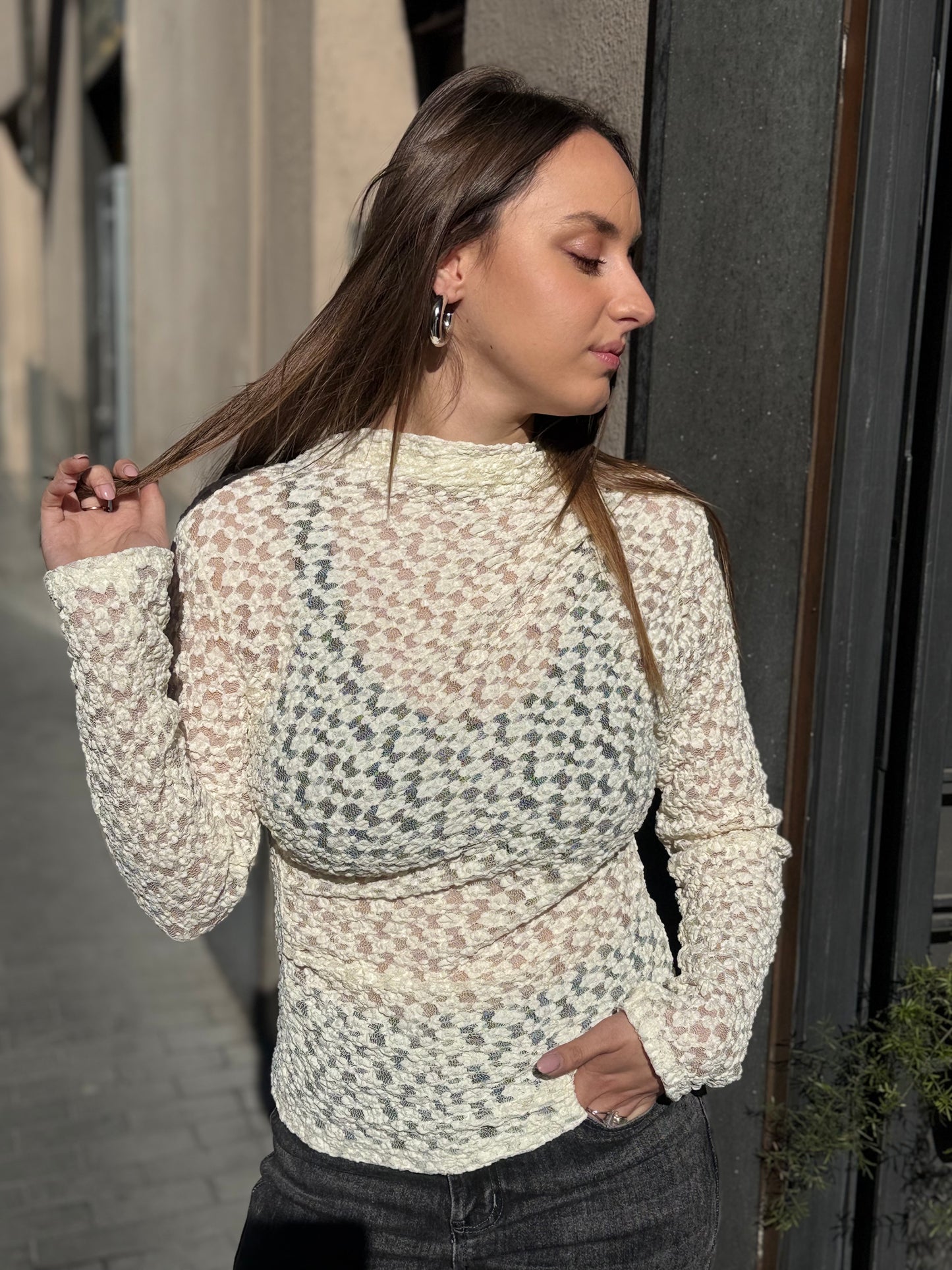 Maglia in pizzo PANNA