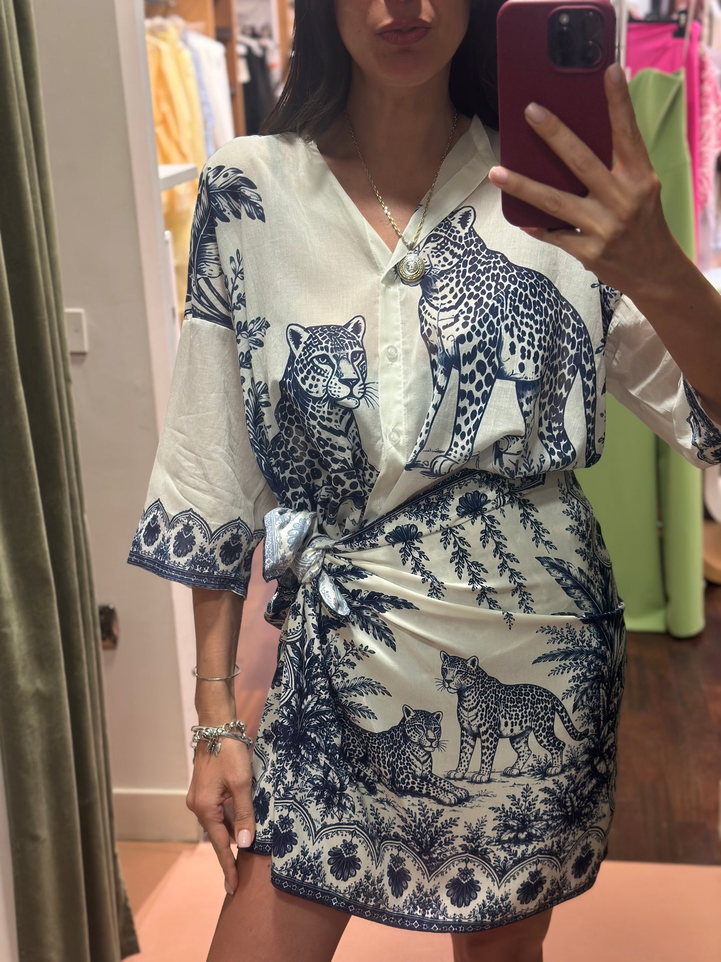Tensione in Camicia stampa Leopard Blu/bianco