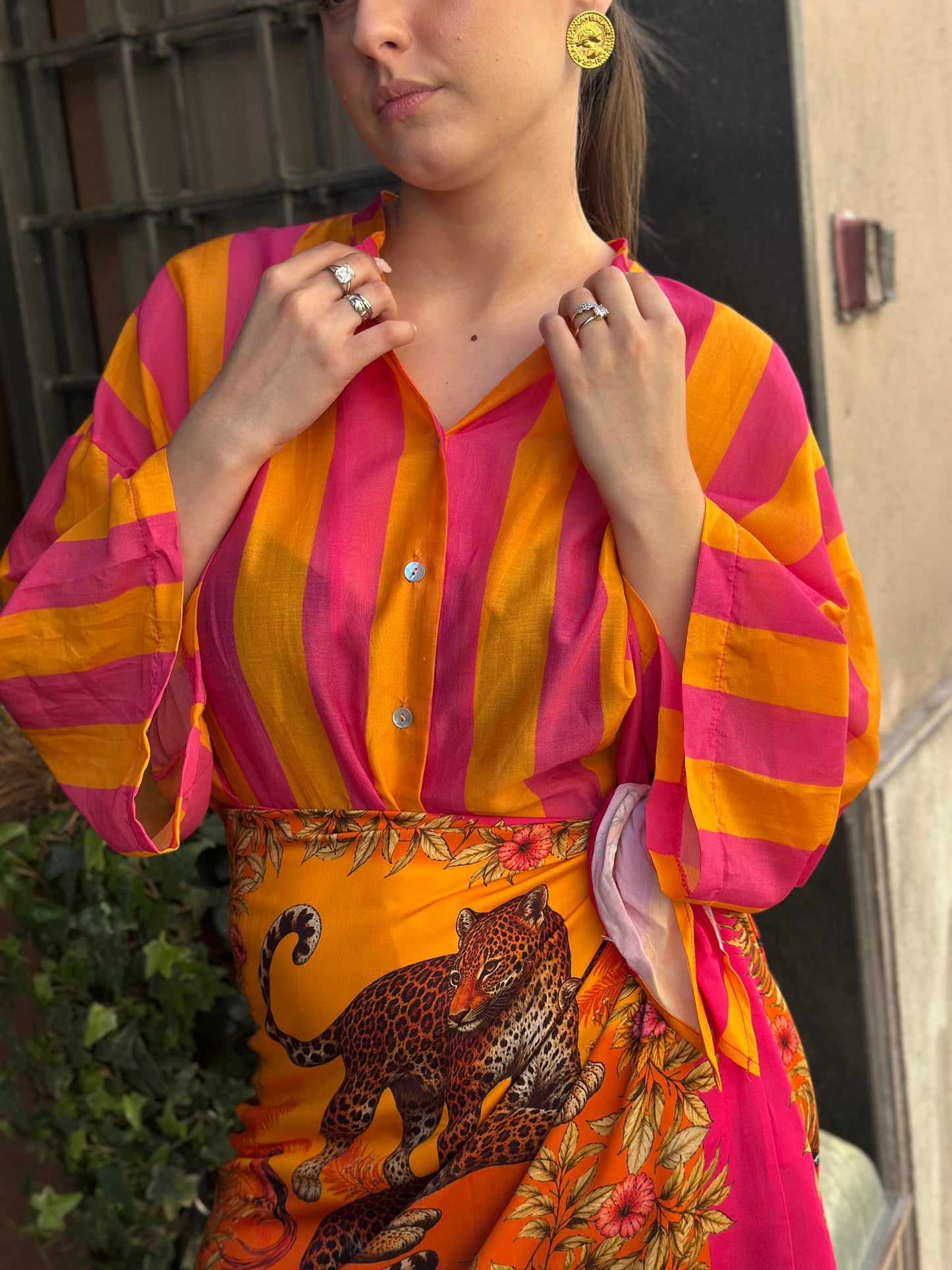 Tensione in Camicia a righe Arancio/Fuxia