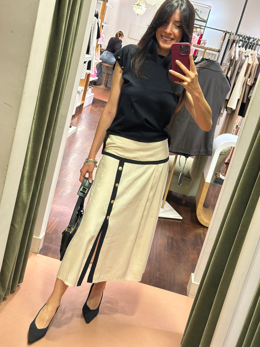 Tensione in Gonna bottoni oro Beige/Nero