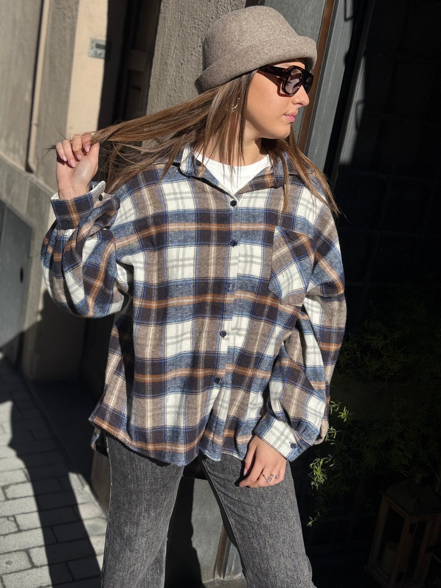 Camicia BRENDA check in flanella BLU/CAMEL