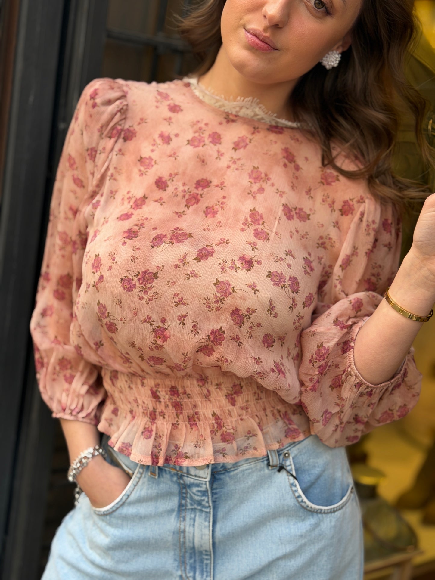 Tensione In Blusa floreale girocollo pizzo