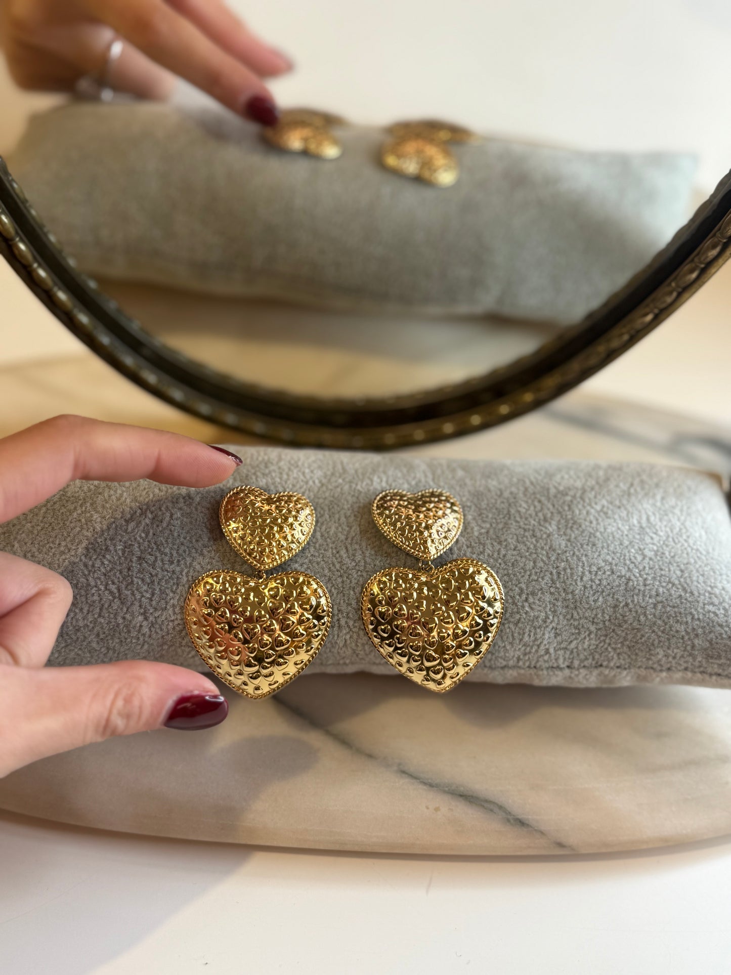 Orecchini pendenti due cuori ORO