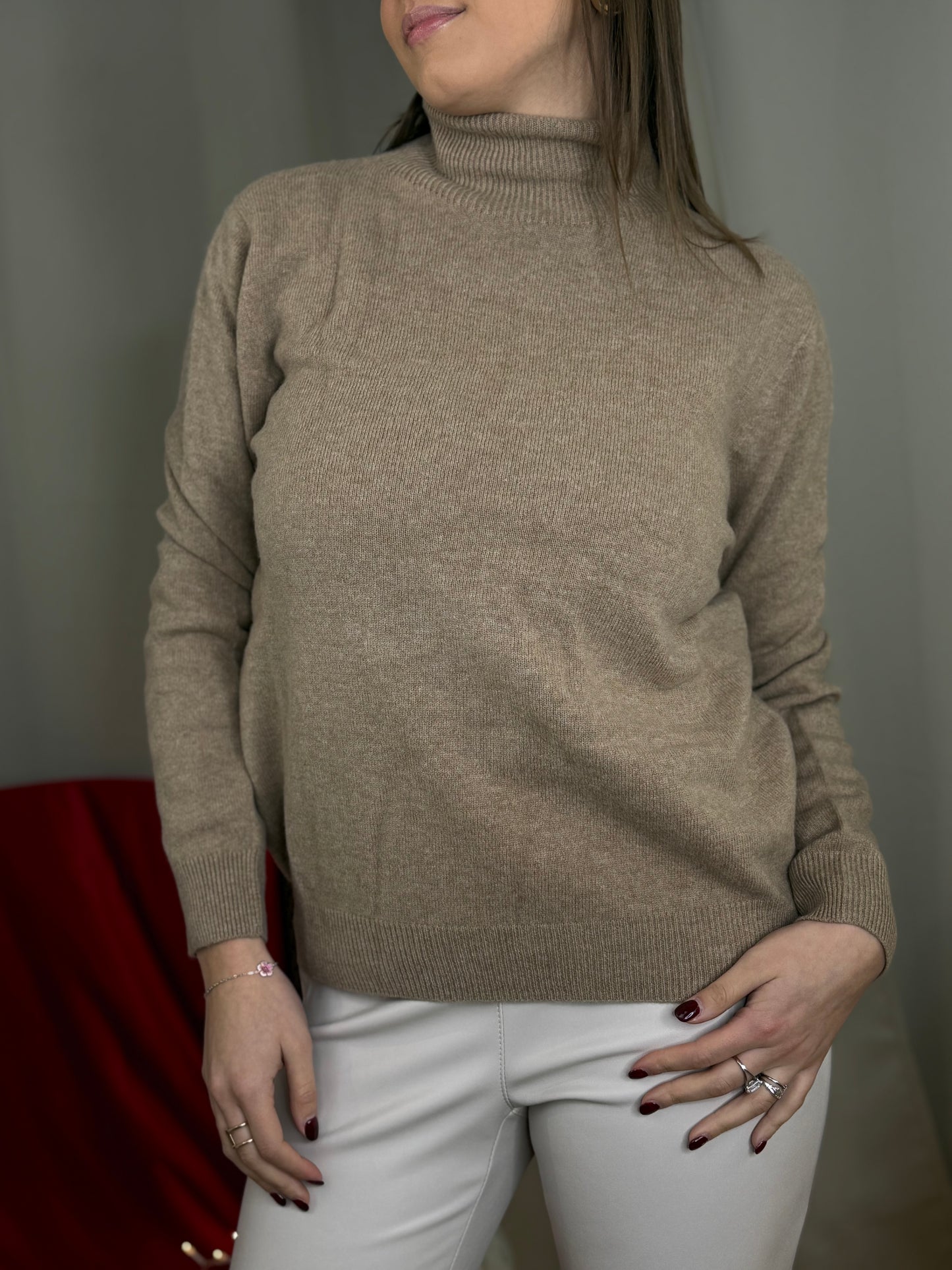 Maglia collo alto misto cashmere CAMMELLO