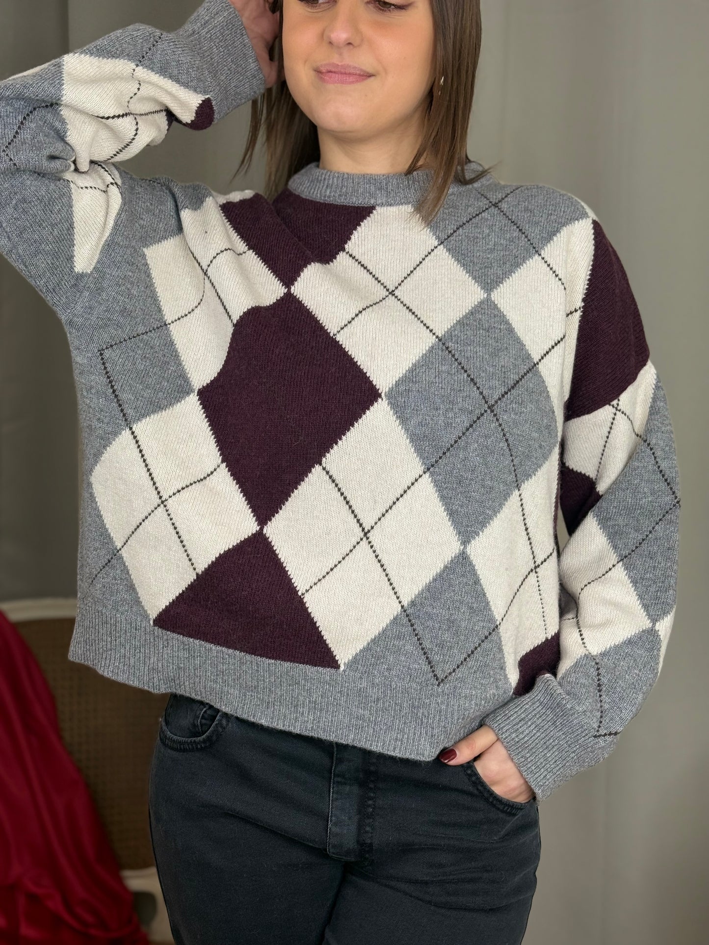 Tensione In maglia paricollo rombi GRIGIO/BURRO/BORDO
